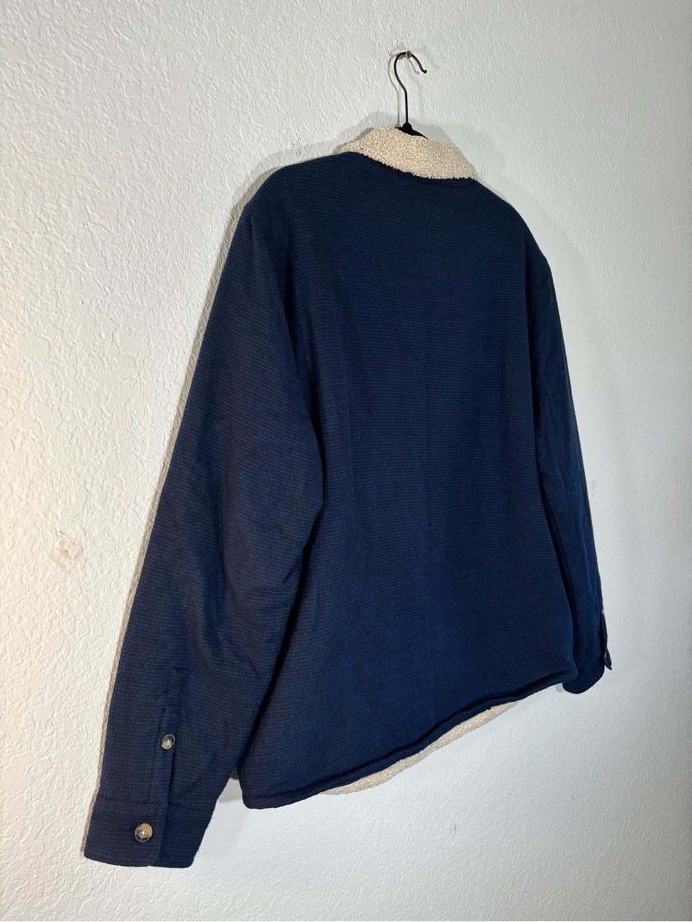 Marine Layer Sherpa Lined Camping Shirt Jacket Size Large Navy Cotton Fleece - Picture 13 of 15